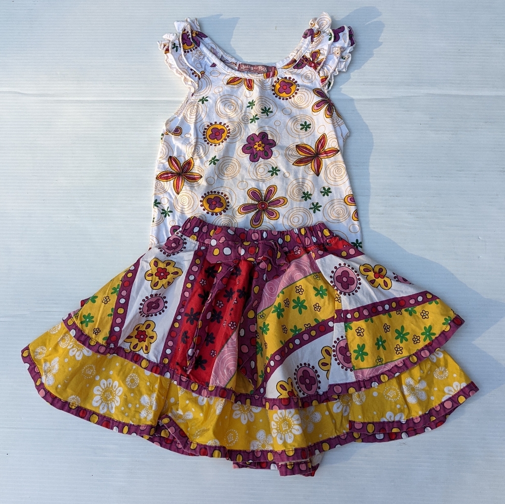 JELLY THE PUG floral shirt & twirl circle skirt size 4 - Picture 3 of 7